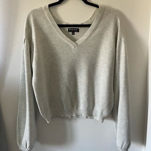 Silver bubble sleeve knit v-neck sweater